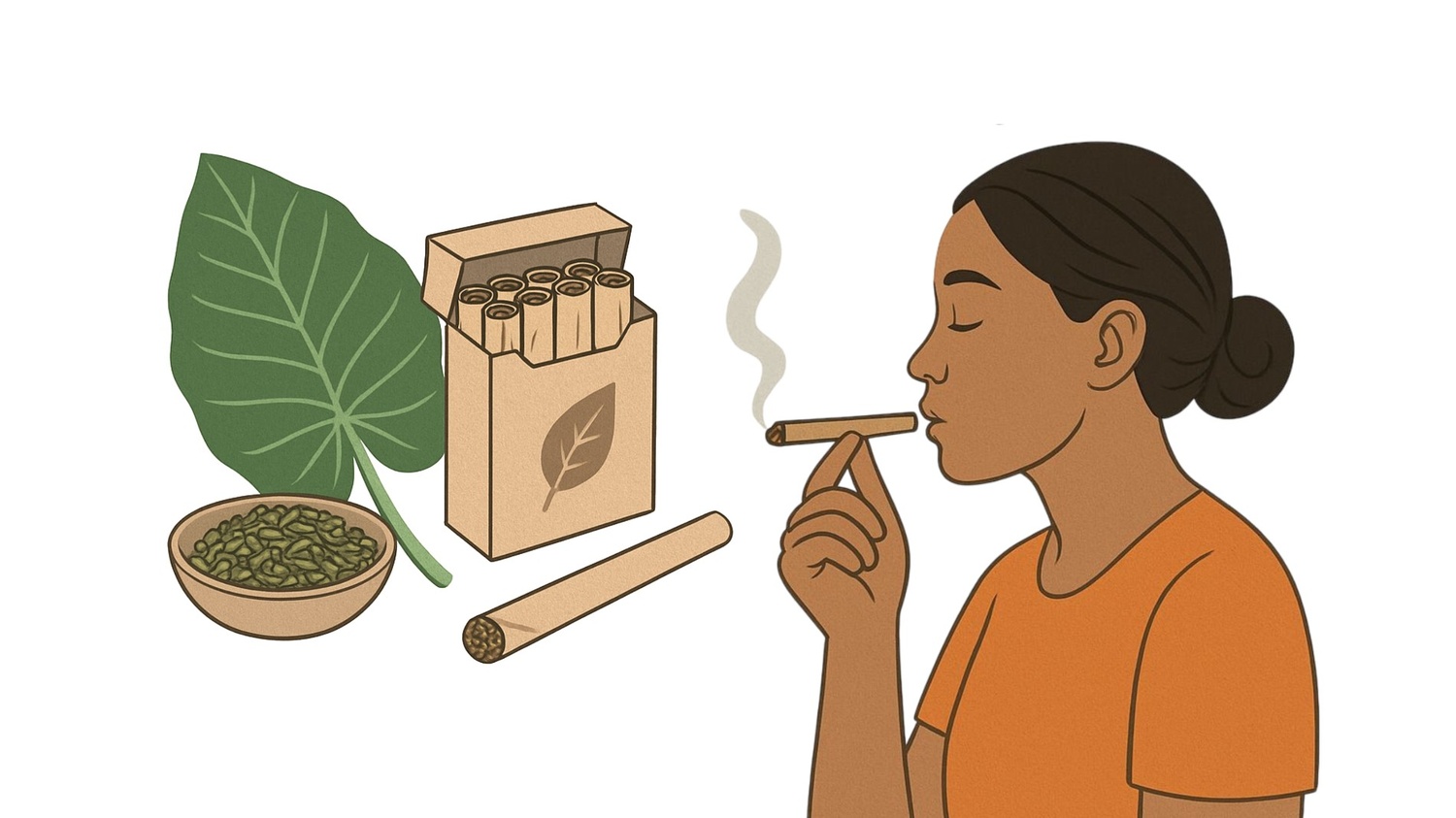 Gambar Ilustrasi. Seorang wanita sedang merokok menggunakan rokok dari daun keladi atau talas (Johan Sogara/Lintas Sumba)