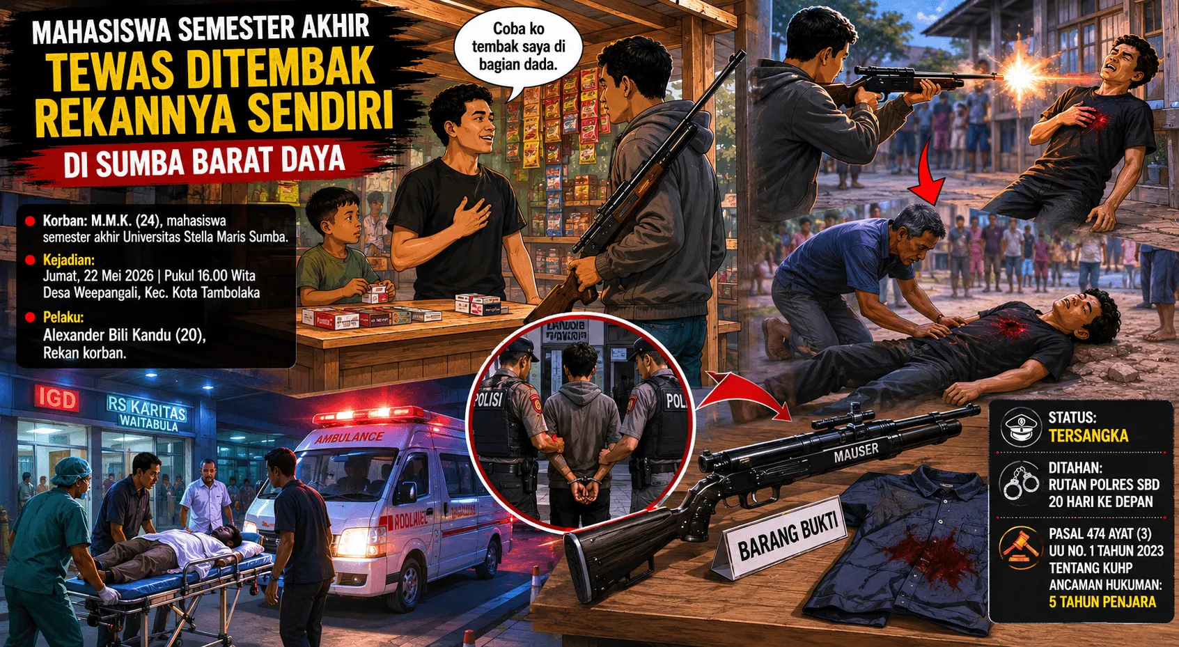 Naik Penyidikan, Penembak Mahasiswa Unmaris SBD Resmi Jadi Tersangka