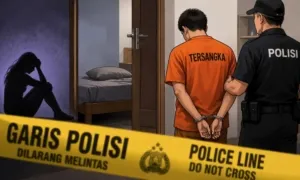Ilustrasi garis polisi dan proses penangkapan tersangka sebagai gambaran pemberitaan kasus dugaan pembunuhan seorang perempuan WNI di Denpasar, Bali. Gambar ini merupakan ilustrasi digital dan tidak menampilkan kejadian atau sosok sebenarnya (Johan Sogara/ Lintas Sumba)